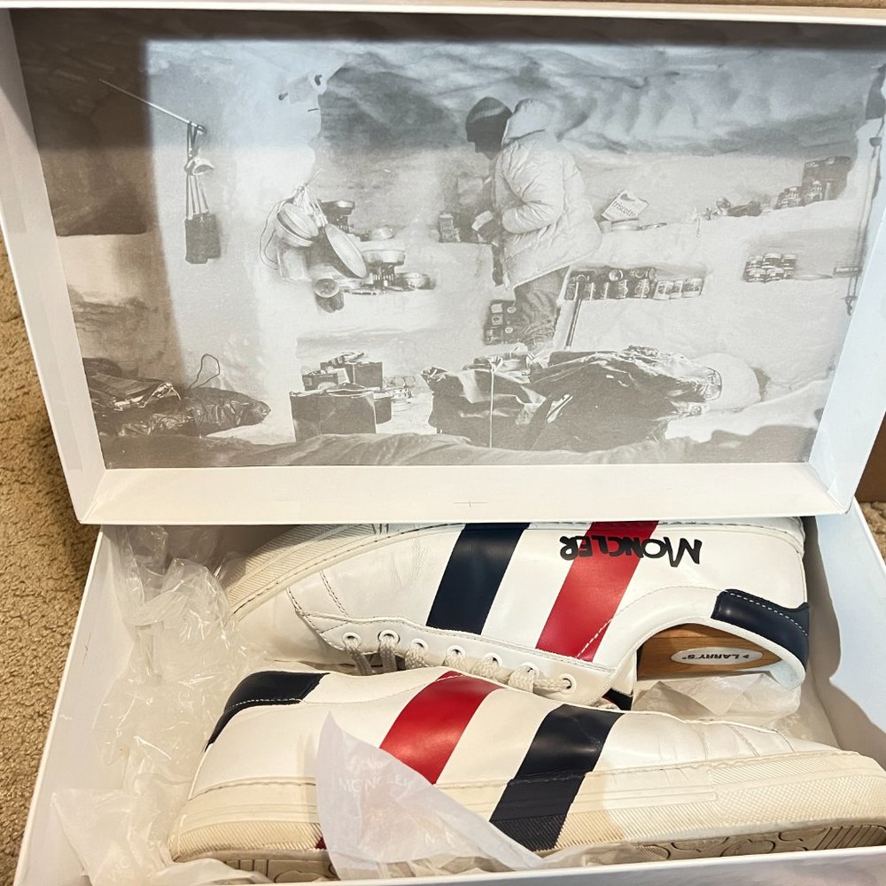$795 Authentic MONCLER Made in Romania Men's White Leather Low Trainers Sz.43.5 - Picture 10 of 16